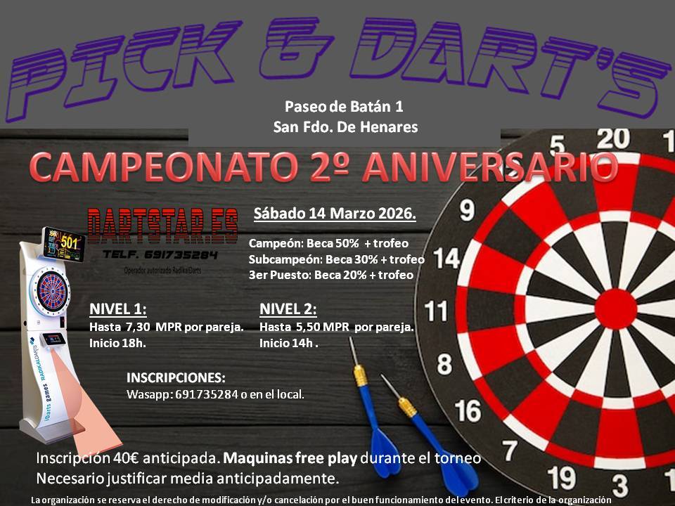 CAMPEONATO PAREJAS 2º ANIVERSARIO PICK&DARTS